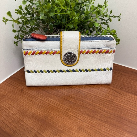 Brighton Leather Wallet White With multicolor Braided band around - Picture 1 of 16